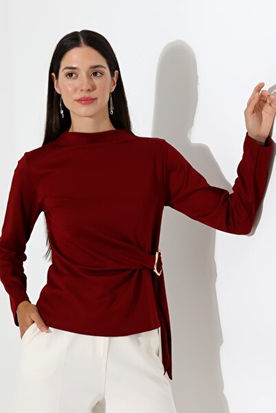 Sabr Women's Modal Side Buckle Draped Long Sleeve Blouse