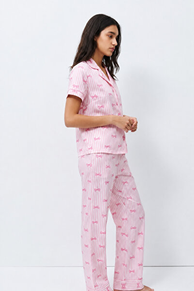 FİT WOMEN Standard Size Elasticated Pink Pajama Set