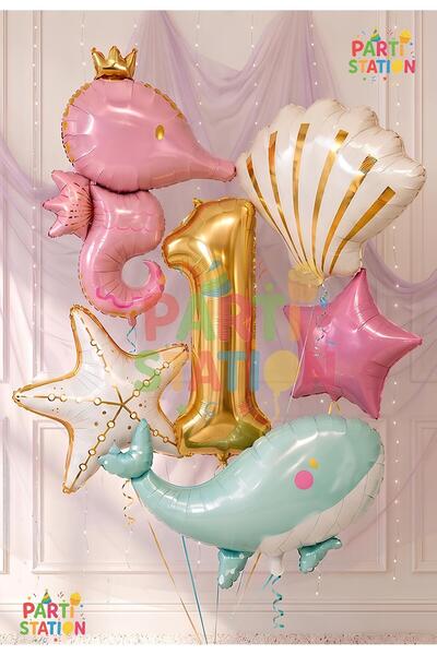 Parti Station Mermaid Themed Balloon Set 1 Year Old - 6 Pieces Extra Large Si...