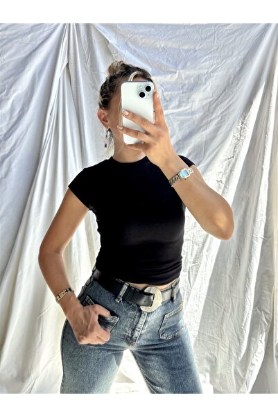 Gözde Tasarım Butik Women's Black Color Cycling Collar Watermelon Sleeve Basi...