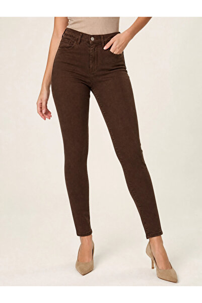 Silvia Kahverengi Skinny Fit Esnek Likralı Denim Jean Kot Pantolon