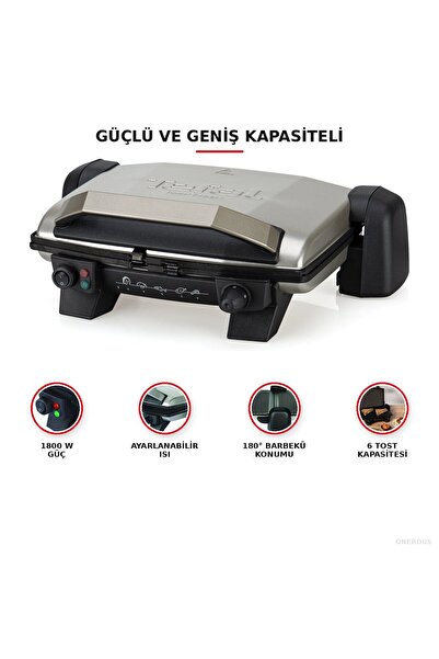 TEFAL 1800 W Güçlü Elektrikli Tost ve Izgara Makinesi, Çıkarılabilir Döküm Pl...