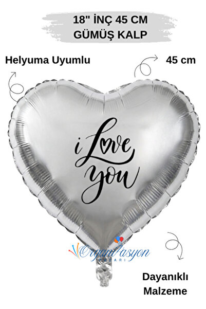 Organizasyon Pazarı 18 Inch 45 cm Foil Balloon |   I Love You Printed |   Val...