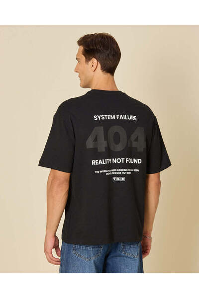 REDTAG Men Black 404 Back Print Active T-Shirt