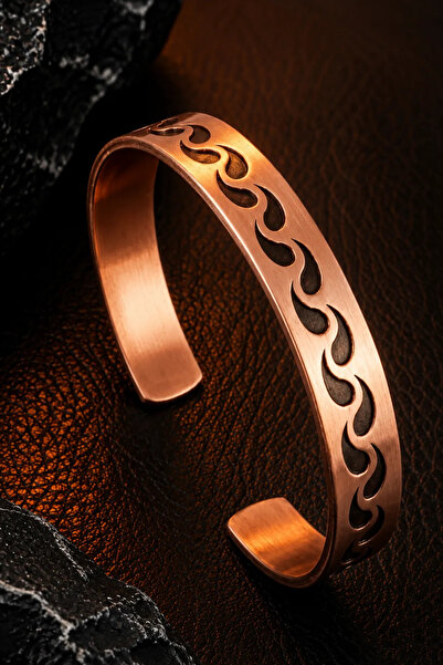 OSMANLI GÜMÜŞ Women's Copper Bracelet Flame Wave Model Handcrafted Adjustable...