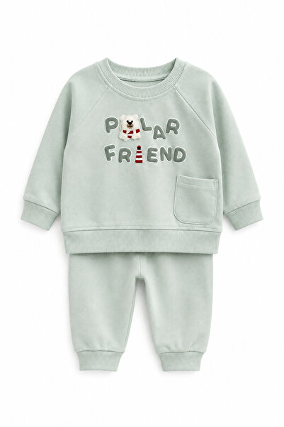 NOBLEKIDS Baby Boy Teddy Bear Embroidered Tracksuit Set Water Green