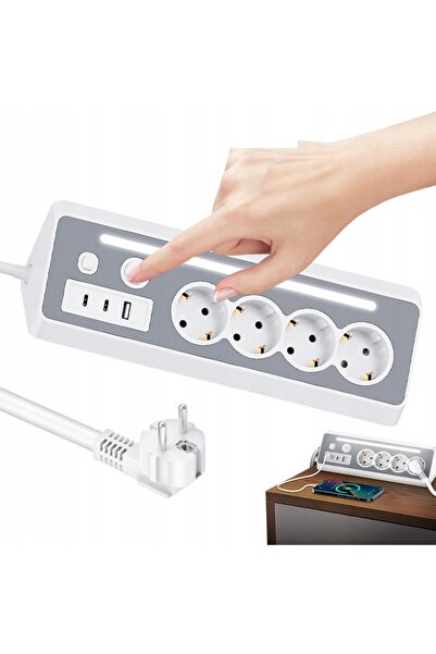 bedee Prelungitor cu LED, 4 prize, 3 porturi USB