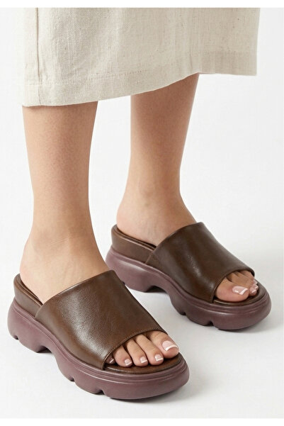 pabucmarketi Brown Women's Wedge Heel Slippers