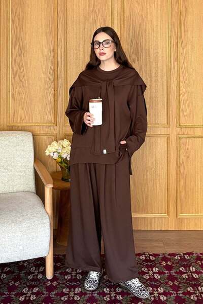 Ceylan Otantik Bitter Brown Tie-Up Trouser Set
