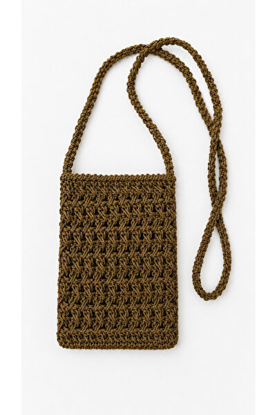 edirneörgü Brown Hand-Knitted Paper Rope Phone Bag
