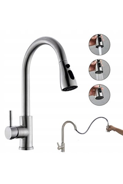 bedee BATERIE DE BUCĂTĂRIE CU CIUPITOR ELASTIC, ARGINTIU, CU RACORD MIXER 360 °