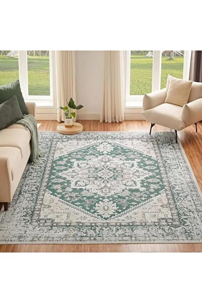 GENERAL Vintage Machine Washable Carpet with Anti-Slip Backing for Living Roo...