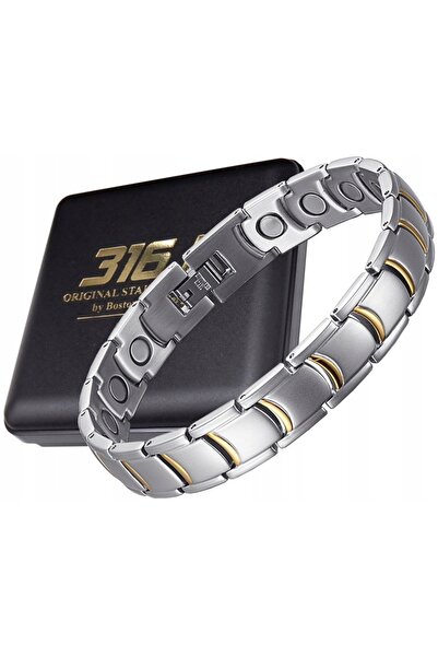 Boston Jewellery Brățară de sănătate din argint pentru bărbați, magnetică, cu...