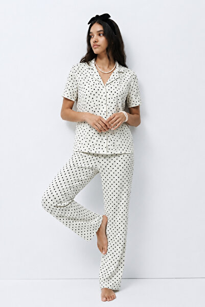 FİT WOMEN Standard Size Elasticated Snow White Pajama Set