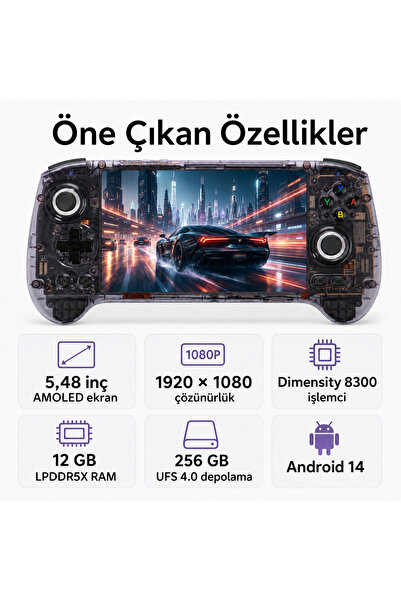 ANBERNIC RG557 Android El Konsolu 12GB RAM 256GB, Retro Taşınabilir Oyun Konsolu