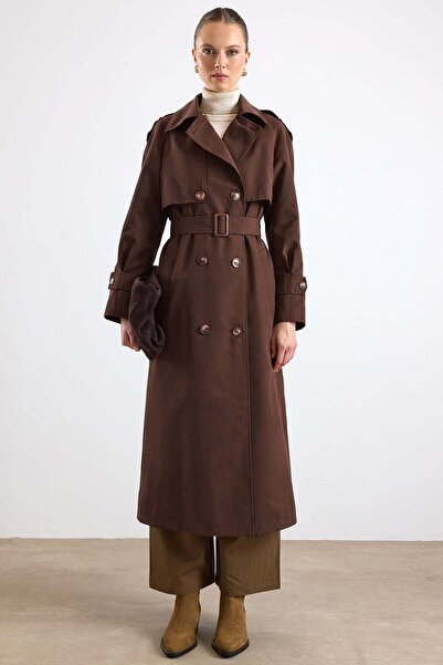 Olcay Raglan Sleeve Trench Coat with Cape and Epaulet Detail, Water Repellent...