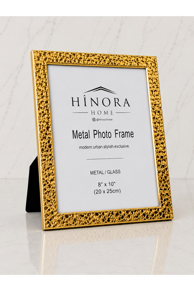 Hinora Ramă foto decorativă din metal texturat – Opțiuni de culoare auriu/arg...