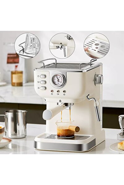 bedee Aparat de espresso 1050W 20 Bar, pentru cafea măcinată, cu spumare lapte