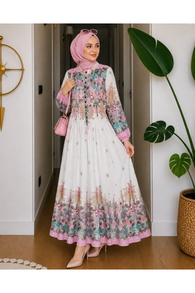 GÜZEL TRİKO GÜL MODAL UZUN ELBİSE