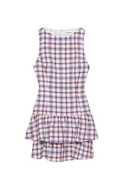 Pull & Bear Fırfırlı kareli kısa elbise