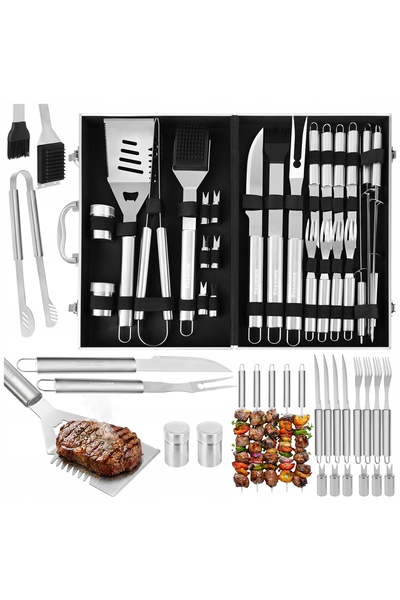ISO TRADE ACCESORII GRILL SET BBQ 18 PIESE CU CARCASĂ DIN OȚEL USTENSILE PENT...