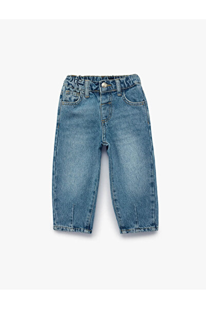 Koton Cotton Loose Fit Balloon Form Indigo Baby Girl Jean Pants 7Wmg40007Ad