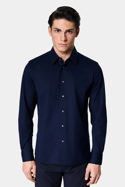 Damat Slim Fit Lacivert Gabardin Non-Iron Gömlek
