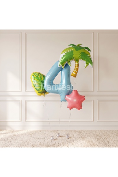 Partifest Tropical Palm Leaf Age Balloon Set Birthday Party Decoration with N...
