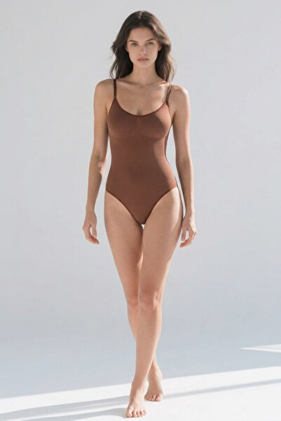 FİT WOMEN Women's Polyamide Unprinted Seasonless Brown Bodysuit