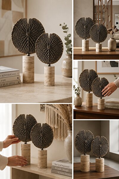 Livset Home 2Li Tra Lotus Yaprak Modern Dekoratif Biblo İkili Özel Tasarım Al...
