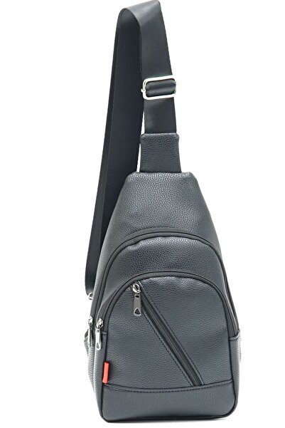 Jasmin Men's Black Faux Leather Multi-Compartment Crossbody Chest and Shoulde...