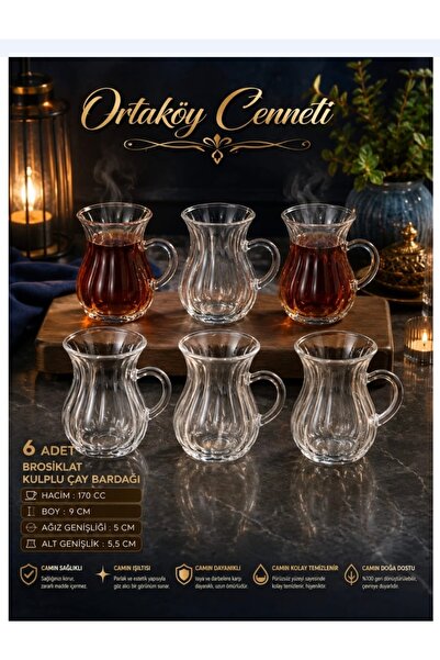 ORTAKÖYCENNETİ 6 ad broksiklet kulplu çay bardagı 170 ml cc hacim 9 cm boyu 5...