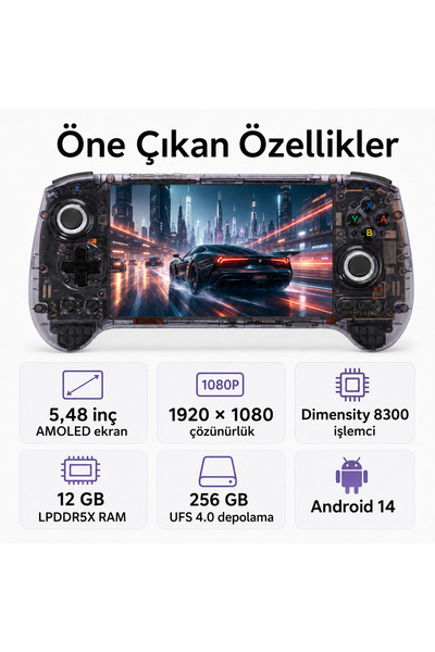 Pell Anbernic RG557 Android El Konsolu 12GB RAM 256GB, Retro Taşınabilir Oyun...