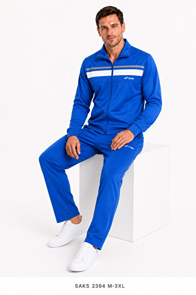 FORE SPORT Men's stand collar zippered striped raschel tracksuit set 2394