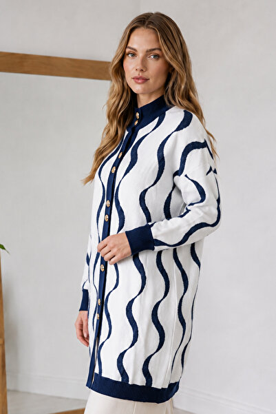 benguen Patterned Beard Cardigan N3323 Navy Blue