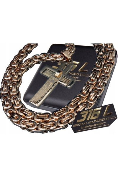 Boston Jewellery Lanț cu cruce aurie din oțel chirurgical 316L, tip împletitu...