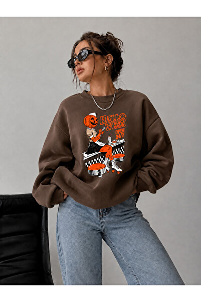 COMANCHERO Unisex Halloween Themed Print Oversize Crew Neck Sweatshirt