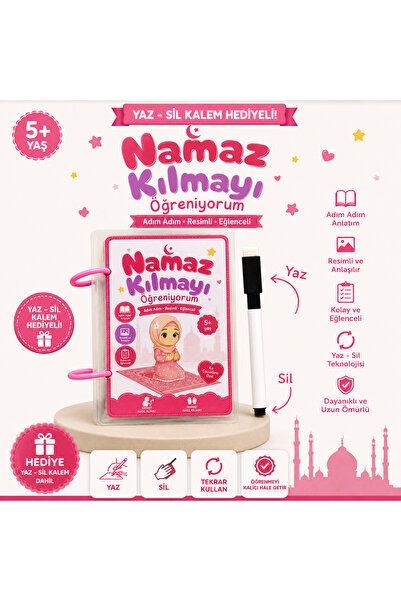 Çocuklar İçin Namaz ve Abdest Öğreniyorum – Silinebilir Yaz Sil Eğitici Namaz Kartları 12 Sayfa/ 10,5x14,8 cm