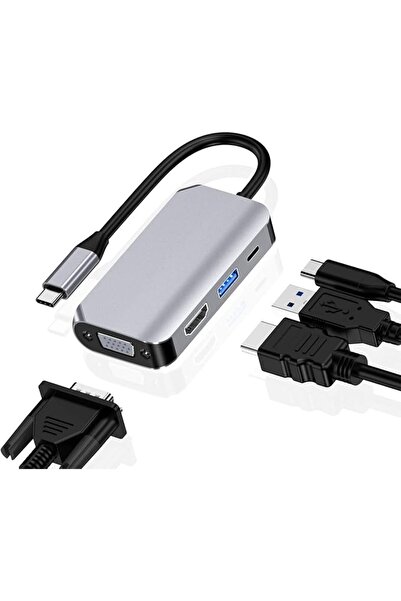 GENERAL USB C to HDMI Vga Adapter 4 in 1, Multiport Docking Station with 4K H...