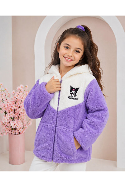 Uğur bebe Cardigan de pluș pentru fete – Cardigan moale de iarnă, mov crem, c...