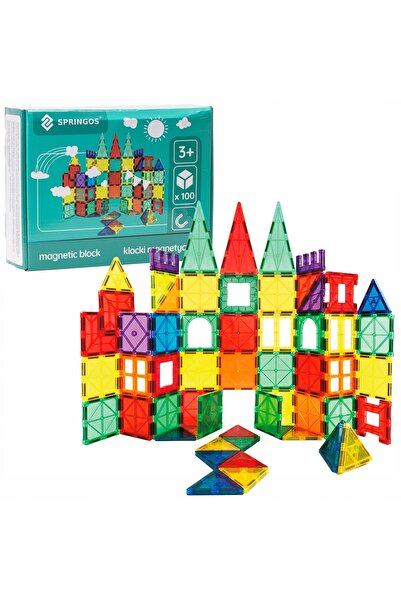 Springos Set mare de blocuri magnetice 3D colorate, jucării de construcție ed...