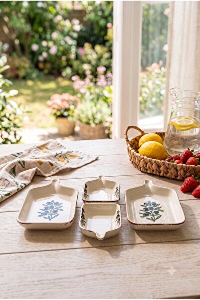 Homerest Kahvaltılık Sunum Tabağı Zeytin Desenli 4'lü Rustik Çerezlik Sosluk ...