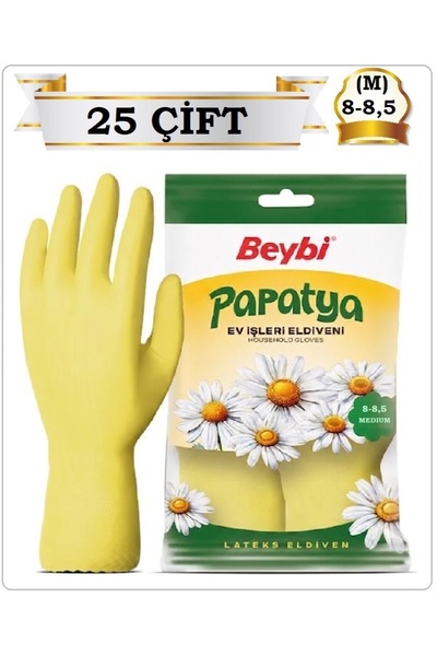 Beybi PAPATYA EV İŞLERİ BULAŞIK TEMİZLİK ELDİVENİ 8-8,5 (M BEDEN-MEDIUM) (25 ...