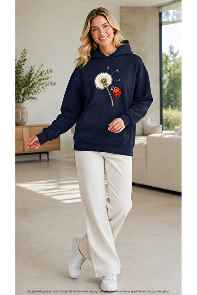 EMMODA Women's Ladybug and Dandelion Graphic Printed Hooded Kangaroo Pocket C...
