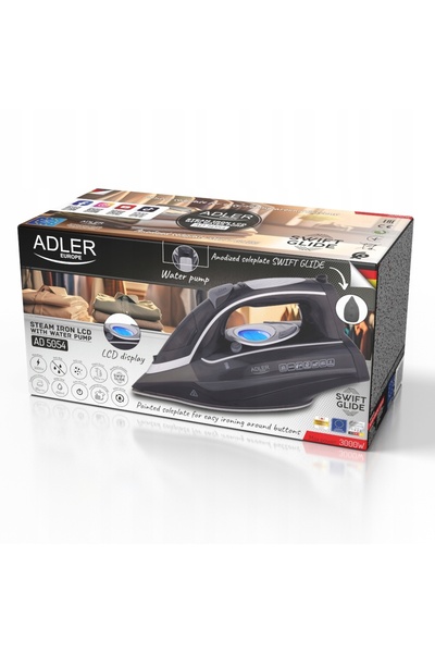 adler Fier de călcat cu aburi cu pompă de apă AD5054 LCD 3000W Foot SWIFT GLIDE