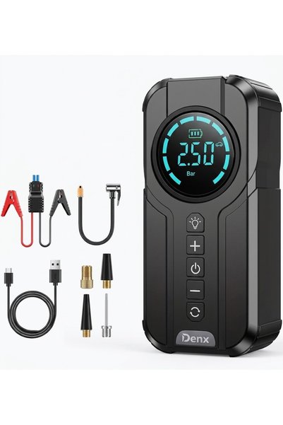 Generic Brand DENX DX414 4-in-1 Portable Car Jump Starter & Electric Air Compressor (1000A Peak, 150 PSI Tyre Inflator, 6000mAh Power Bank & Emergency LED Light)