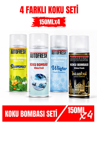 AutoFresh Araç Klima Koku Bombası 4’lü Set 150 ml – Oto Klima Temizleyici ve ...