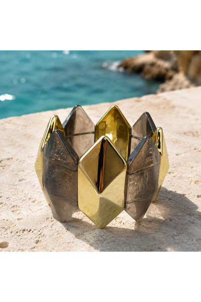 Shinestar atelier Gold Detaylı Geometrik Esnek Kadın Bileklik 6 Renk Varyantl...