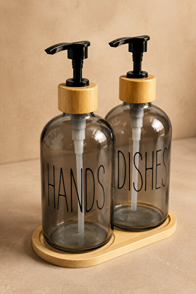 KLARHAUS Relly Double Glass Soap Dispenser Set with Bamboo Stand – 2 X 500 ml...