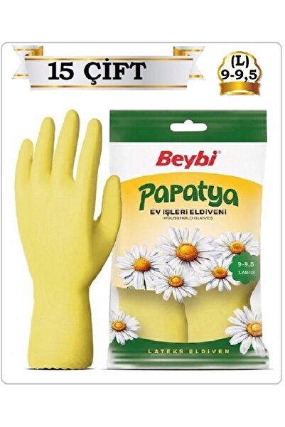 Beybi PAPATYA EV İŞLERİ BULAŞIK TEMİZLİK ELDİVENİ 9-9,5 (L BEDEN-LARGE) (15 Ç...